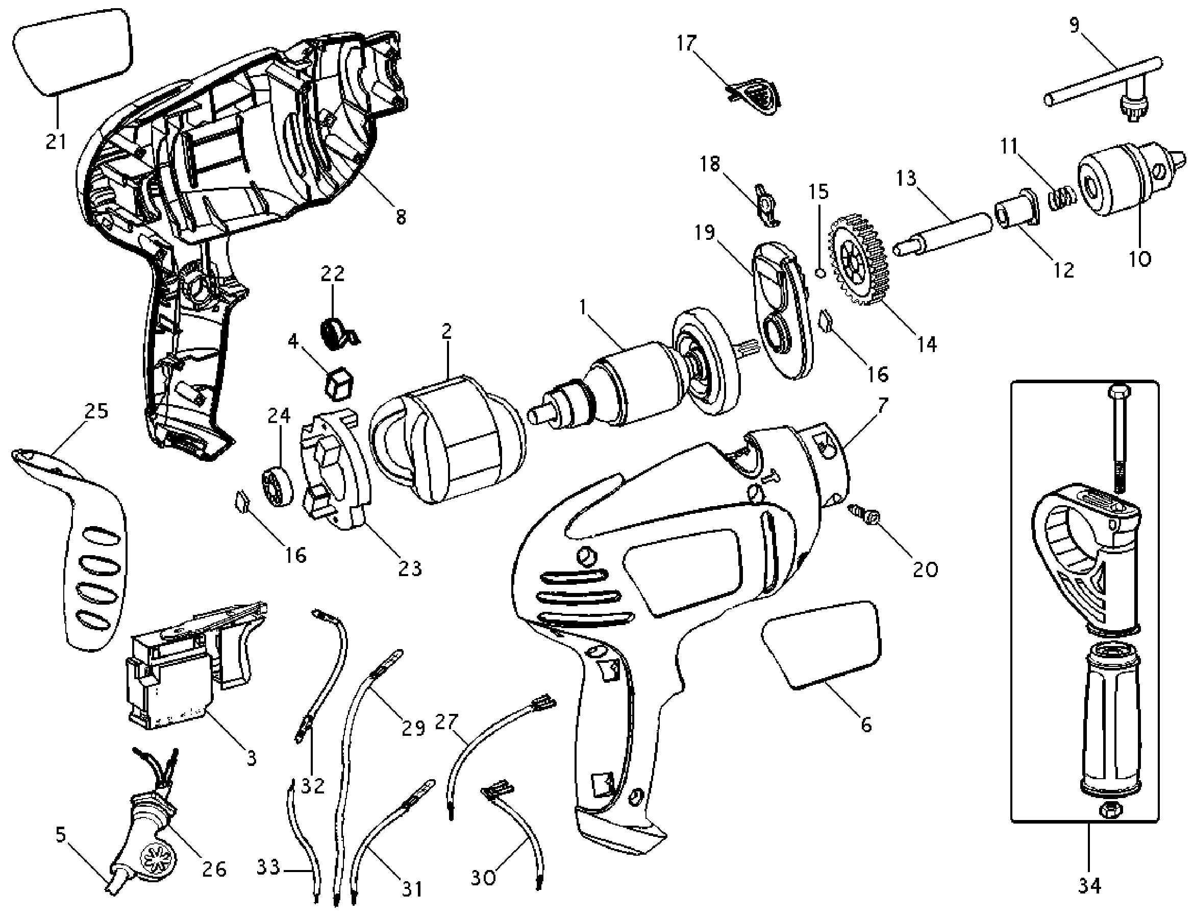 Page A Diagram and Parts List for BH300-BR 1 Black and Decker Boring Machine